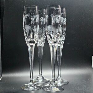 4 Mikasa Bacchus Champagne Flutes 10.7" fine crystal grape vine cut glass elegan